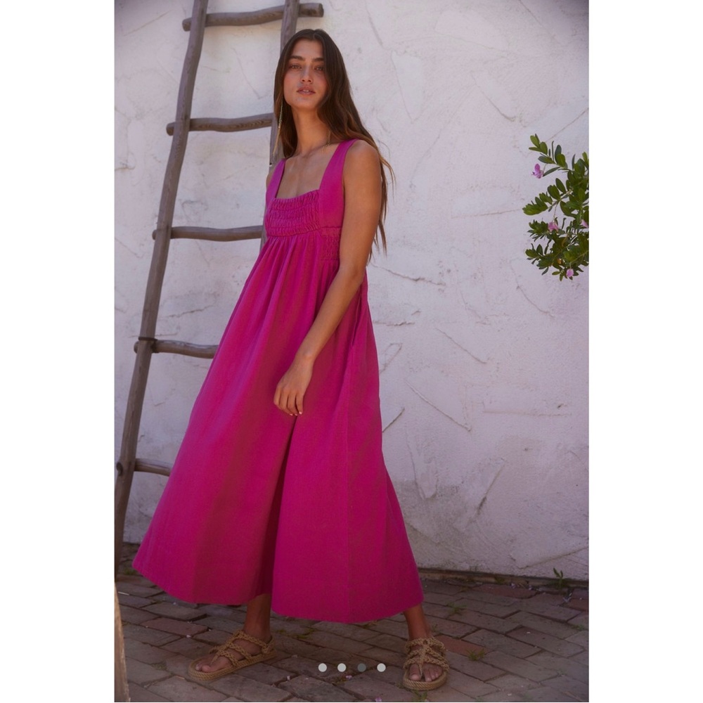 Free People Delphine Midi Dress in Raspberry Sherbert sz L